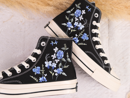 Embroidered Converse Chuck Taylors 1970s/ Custom Converse White Chrysanthemum Bouquet And Bees/ Embroidered Logo Chrysanthemum Garden