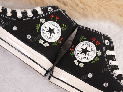 Converse Embroidered Custom Cartoon, Simpson Embroidered Converse, Flower Converse, Embroidery Converse Lisa and Simpson