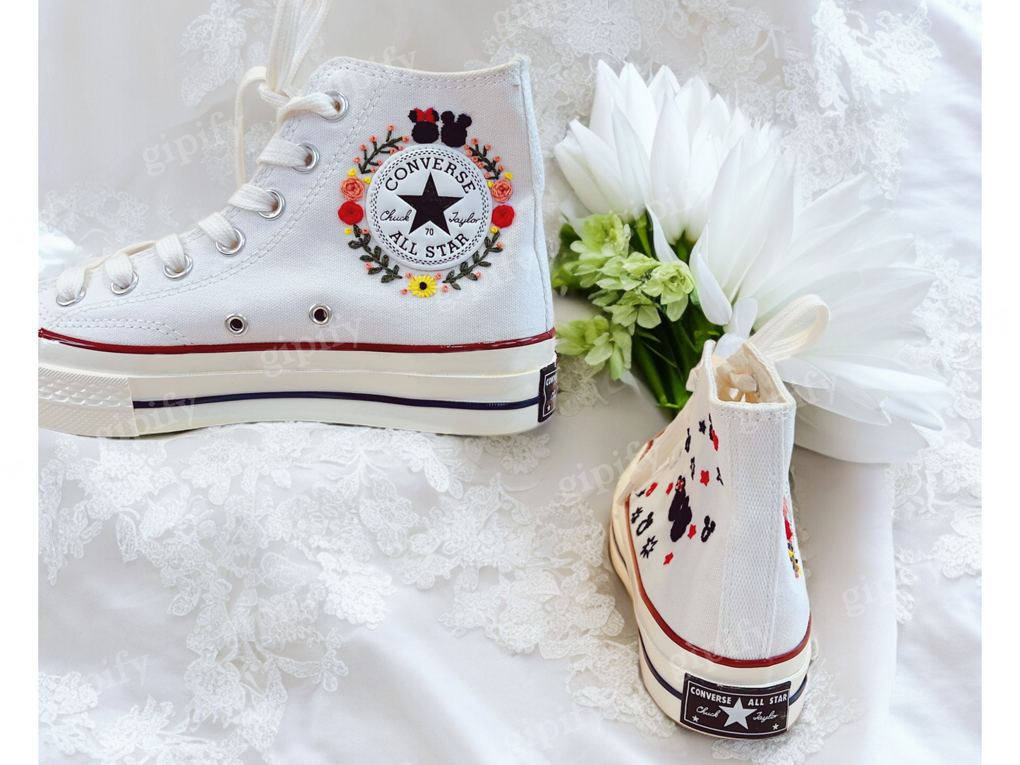 Embroidered Converse High Tops, Custom Embroidery Mic.key Mouse Chuck Taylor Canvas Shoes, Birthday Gift for Girl, Handmade Gift