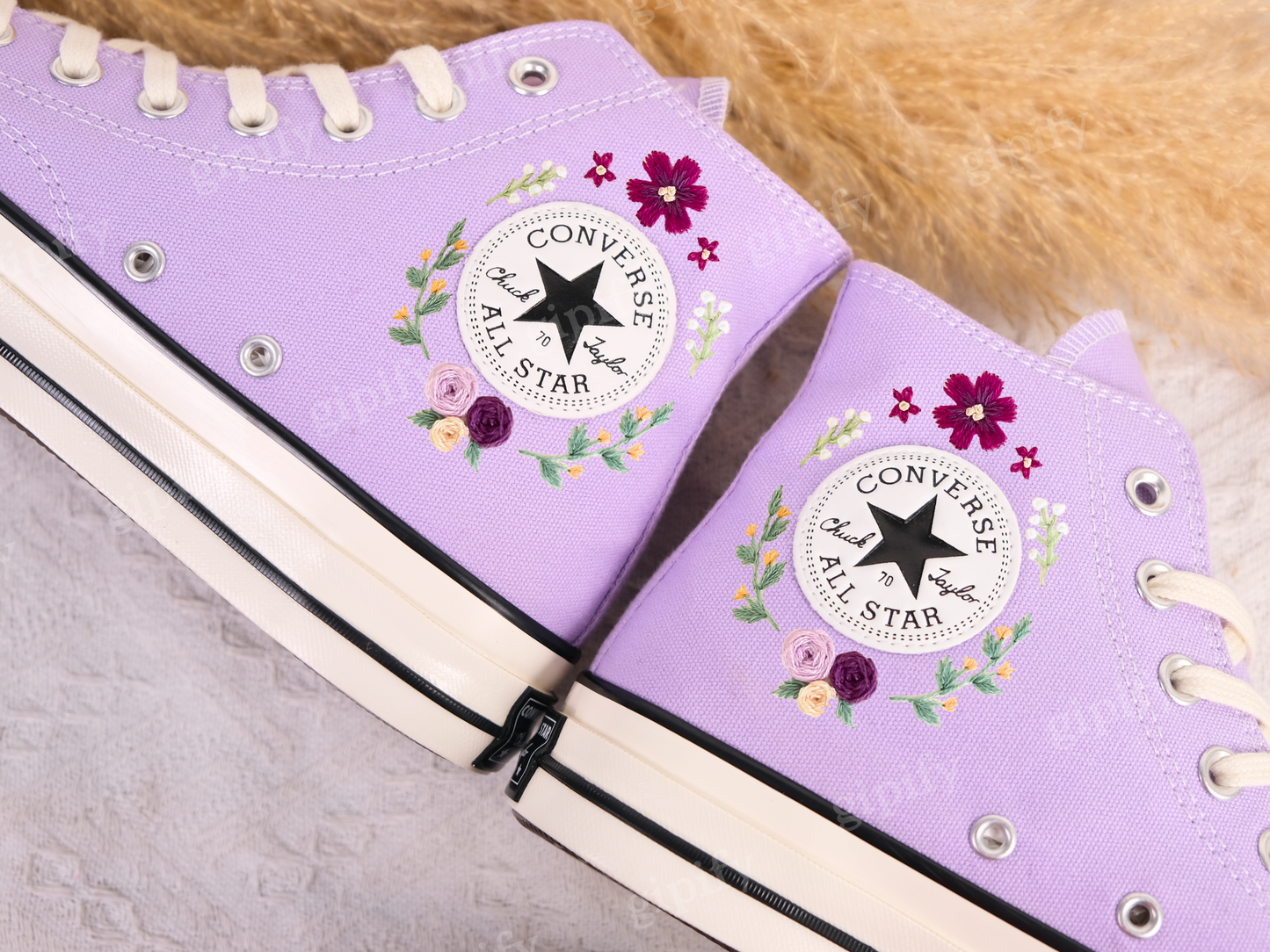 Embroidered Converse/Flower Converse/Custom Converse Pet/Embroidered Converse High Tops Butterfly Cat And Sweet Sunflower Garden