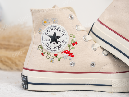 Customized Converse Embroidered Shoes/Mushrooms Embroidered Sneakers Women/Gardens Mushrooms/Strawberry Embroidered Converse Chuck Taylor