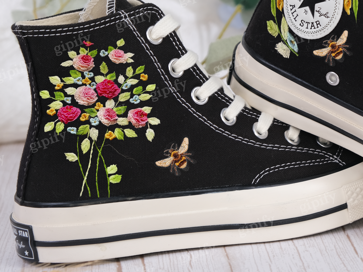 Custom Embroidered Wedding Converse, rose Embroidered Sneakers for Bride, Embroidered Wedding Reception Shoes, Wedding Gifts