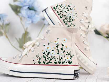 Custom Embroidered Custom Embroidered Sneakers High Tops Taylor 1970s/ Oriental Blossom Shoes/ Custom Blossom Embroidered Shoes