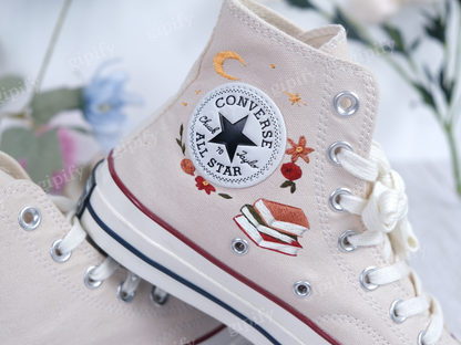 Custom Embroidered Converse Chuck Taylor All Star Shoes/Cat and Flower/1989 Embroidered Sneaker/Flower Embroidery Shoes/Handmade Gifts