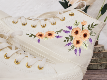 Platform Converse for Wedding/Bridal Sunflowers Embroidered Shoes Custo/Sunflowers Embroidery Sneakers for Bride/Wedding Gift for Couple