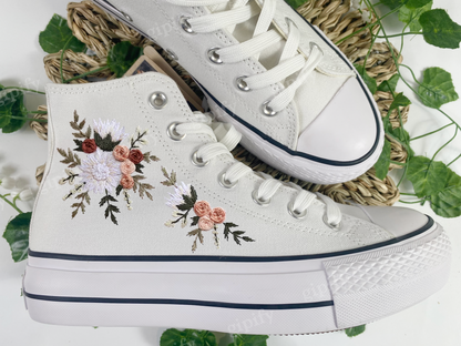 Custom Embroidered Converse High Tops/Purple Flowers Embroidered Shoes Women/Floral Embroidery Converse/Wedding Sneakers/Gift for Her