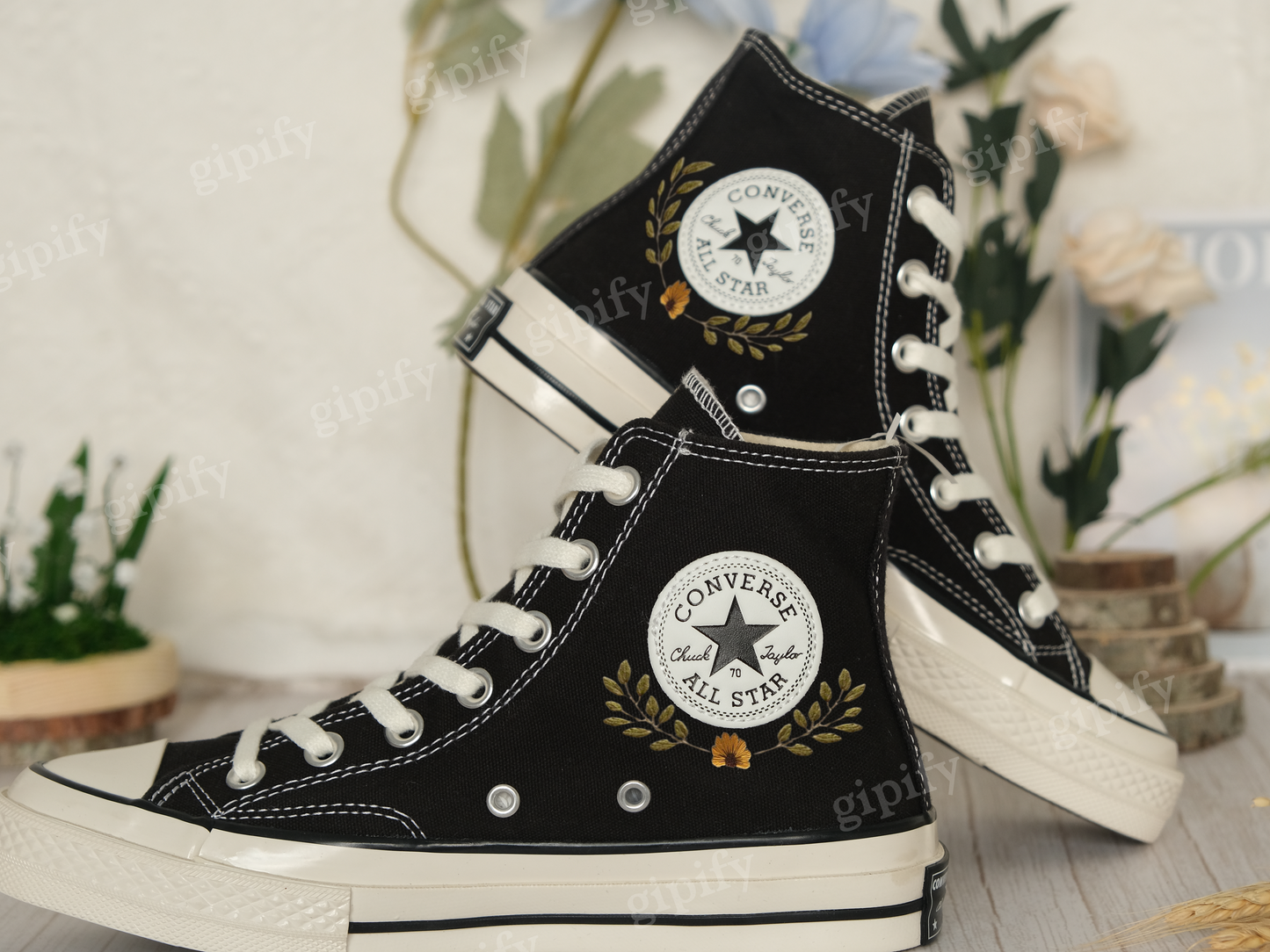 Floral Converse/ Embroidered converse/ Converse High Tops The Hill Of Brilliant Sunflowers/ Embroidered Sneakers Logo Big Sunflower