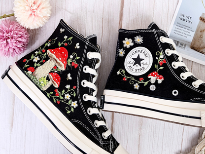 Customized Converse Embroidered Shoes/Mushrooms Embroidered Sneakers Women/Gardens Mushrooms/Strawberry Embroidered Converse Chuck Taylor