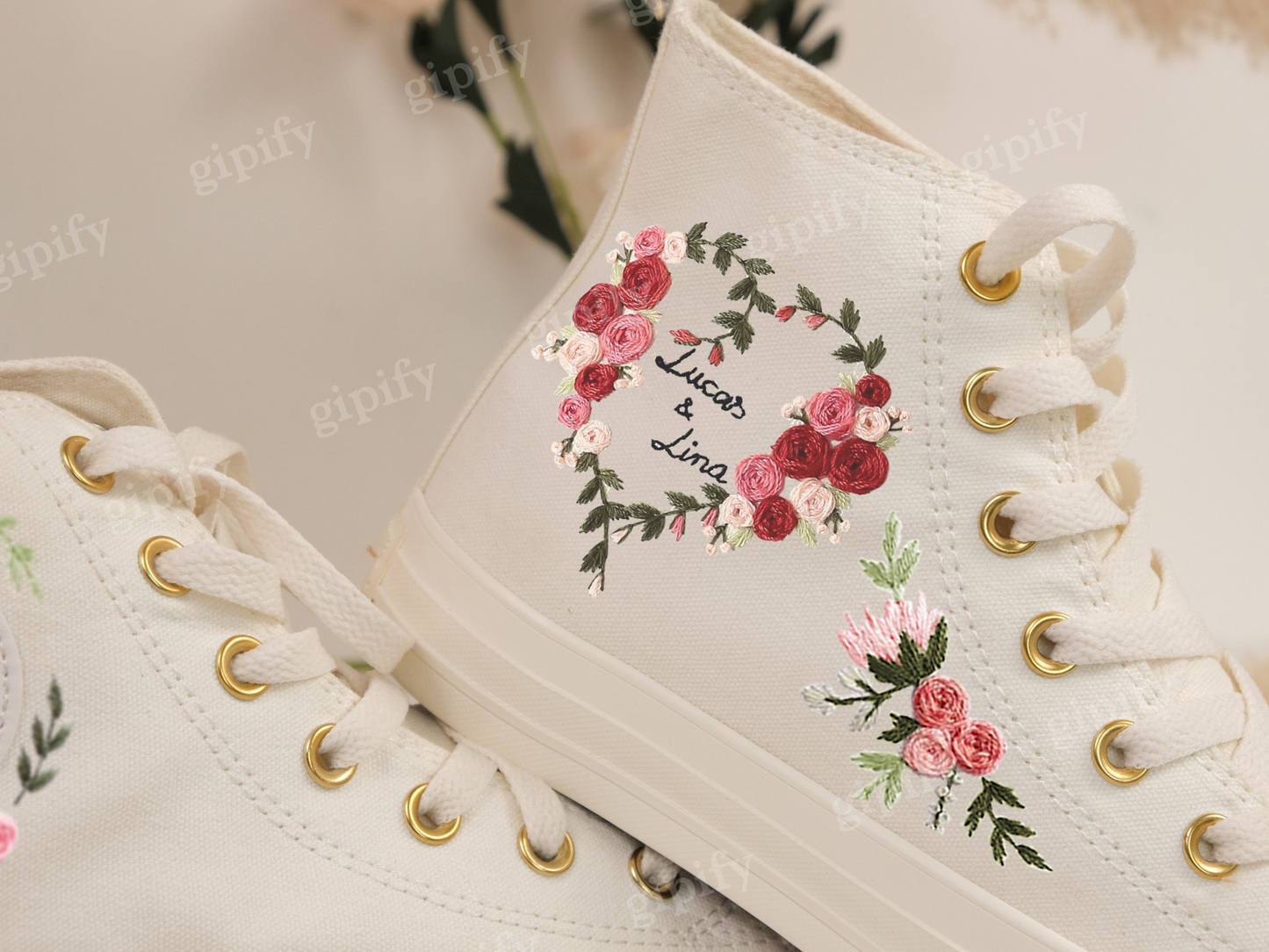 Wedding Converse for Bride. Custom Embroidered Converse Platform. Wedding Flowers Embroidered Platform Shoes. Personalized Bridal Sneaker