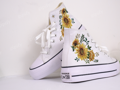 Embroidered Converse/ Custom Embroidered Converse High Tops/ Flower Converse/ Custom Converse Sunflowers/Wedding Converse/Converse Sunflower/ Gifts