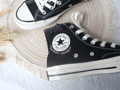 Custom Embroidered Converse High Tops Chuck Taylor 1970s/ Embroidered Snake Converse/ Custom Converse Chuck Taylor Embroidered Snake