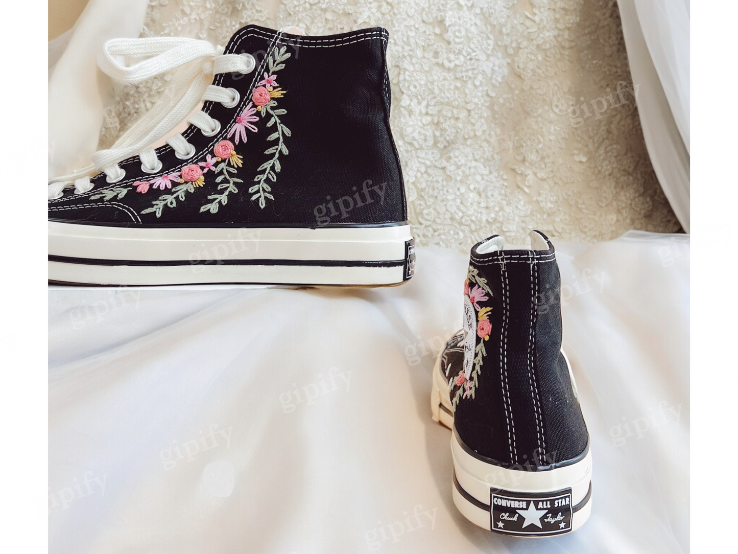 Custom Embroidered Converse Sneakers, Wedding Flowers Embroidered Converse Custom, Flower Embroidered Shoes for Women, Wedding Gift