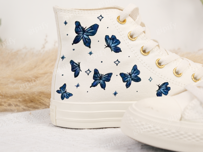 Embroidered Converse/Butterfly Converse/Embroidered Blue Butterflies/Converse High Tops Chuck Taylor 1970s/Custom Logo Butterfly/Gift ForHe