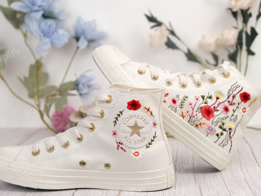 Wedding Sneakers for Bride/Flowers Embroidered Converse for Wedding/Personalized Bride Shoes/Boho Flowers Embroidered Shoes/Wedding Gift