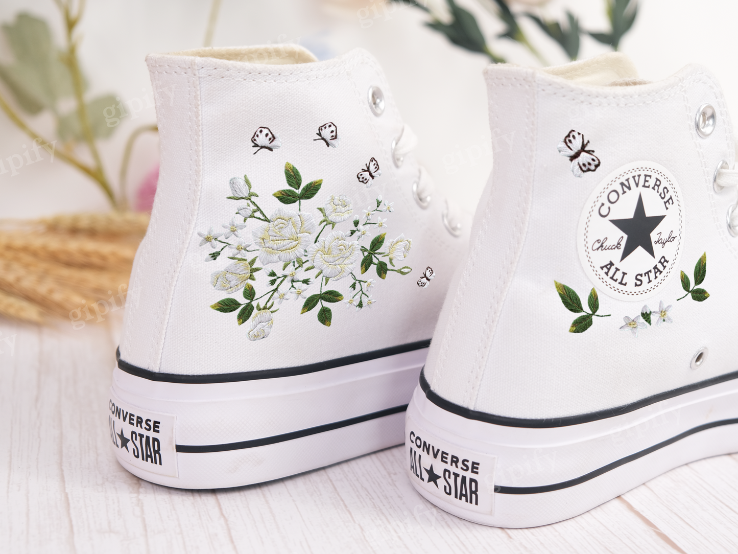 Custom Embroidered Converse high tops, Small Flower Embroidered Converse Shoes, Floral Embroidered Sneakers Custom, Unique Gifts for Her