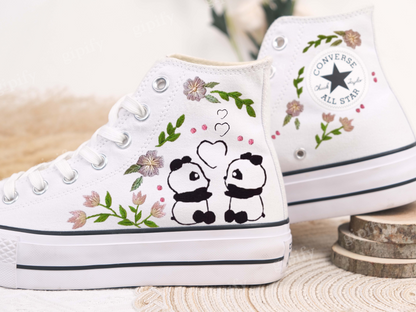 Personalize Panda Embroidery Shoes Converse Panda Flower Embroidery Chuck Taylor 1970 Custom Floral Bear Converse Custom Embroidery Converse