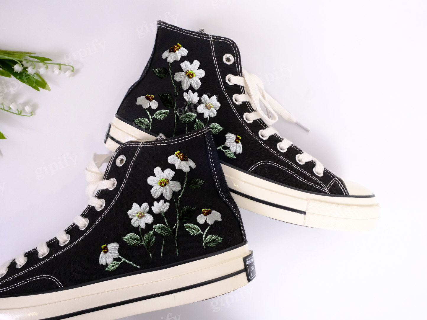 Custom Embroidered Converse High Tops/ Custom Converse Chuck Taylor 1970s Embroidered Daisy Flower/ Wedding sneakers/ Wedding Gift