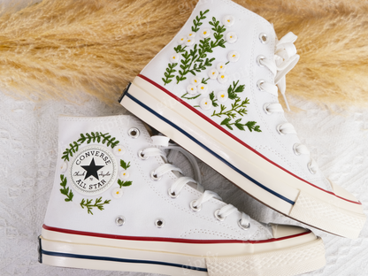 Custom Wedding Converse Embroidered Flowers ,Wedding Flowers Embroidered Shoes, Bridal Flowers Embroidered Sneaker, Custom Sneaker With Name