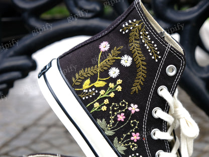 Custom embroidery converse sneakers, Flower Converse, Converse Custom Floral Embroidery, Birthday gift for her