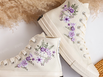 Wedding Converse for Bride, Custom Wedding Shoes Embroidered Bridal Flowers, Wedding Flowers Embroidered Sneakers, Vanlentine Gifts