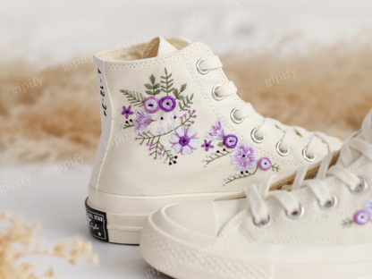 Wedding Converse for Bride, Custom Wedding Shoes Embroidered Bridal Flowers, Wedding Flowers Embroidered Sneakers, Vanlentine Gifts