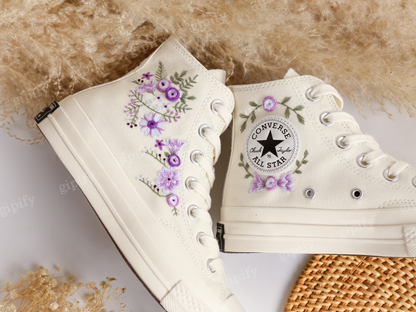 Wedding Converse for Bride, Custom Wedding Shoes Embroidered Bridal Flowers, Wedding Flowers Embroidered Sneakers, Vanlentine Gifts