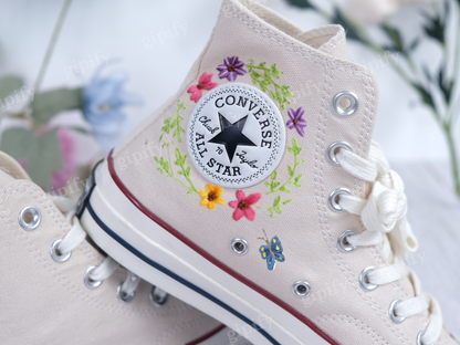 Custom Embroidery Converse Sneakers/Bridal Flower Embroidery shoes /Converse Sneakers Embroidered With Flower Gardens/Converse High Tops