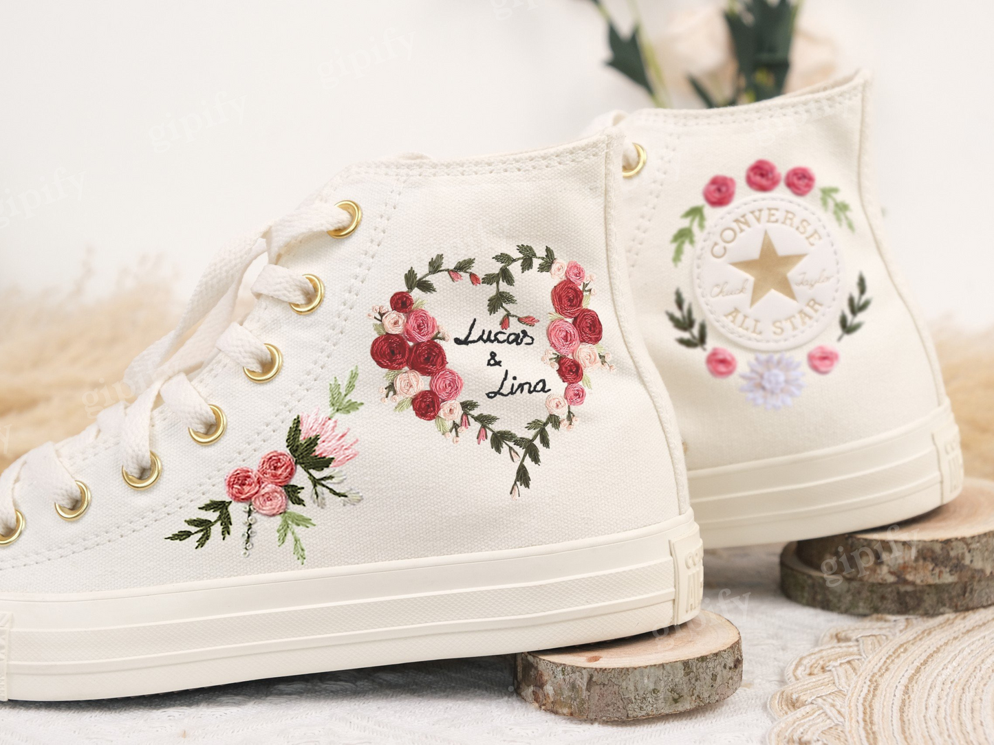 Wedding Converse for Bride. Custom Embroidered Converse Platform. Wedding Flowers Embroidered Platform Shoes. Personalized Bridal Sneaker