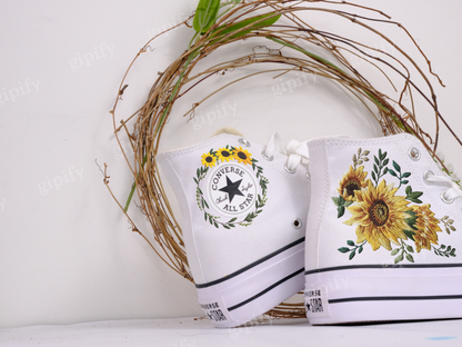 Embroidered Converse/ Custom Embroidered Converse High Tops/ Flower Converse/ Custom Converse Sunflowers/Wedding Converse/Converse Sunflower/ Gifts