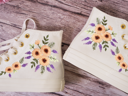 Platform Converse for Wedding/Bridal Sunflowers Embroidered Shoes Custo/Sunflowers Embroidery Sneakers for Bride/Wedding Gift for Couple