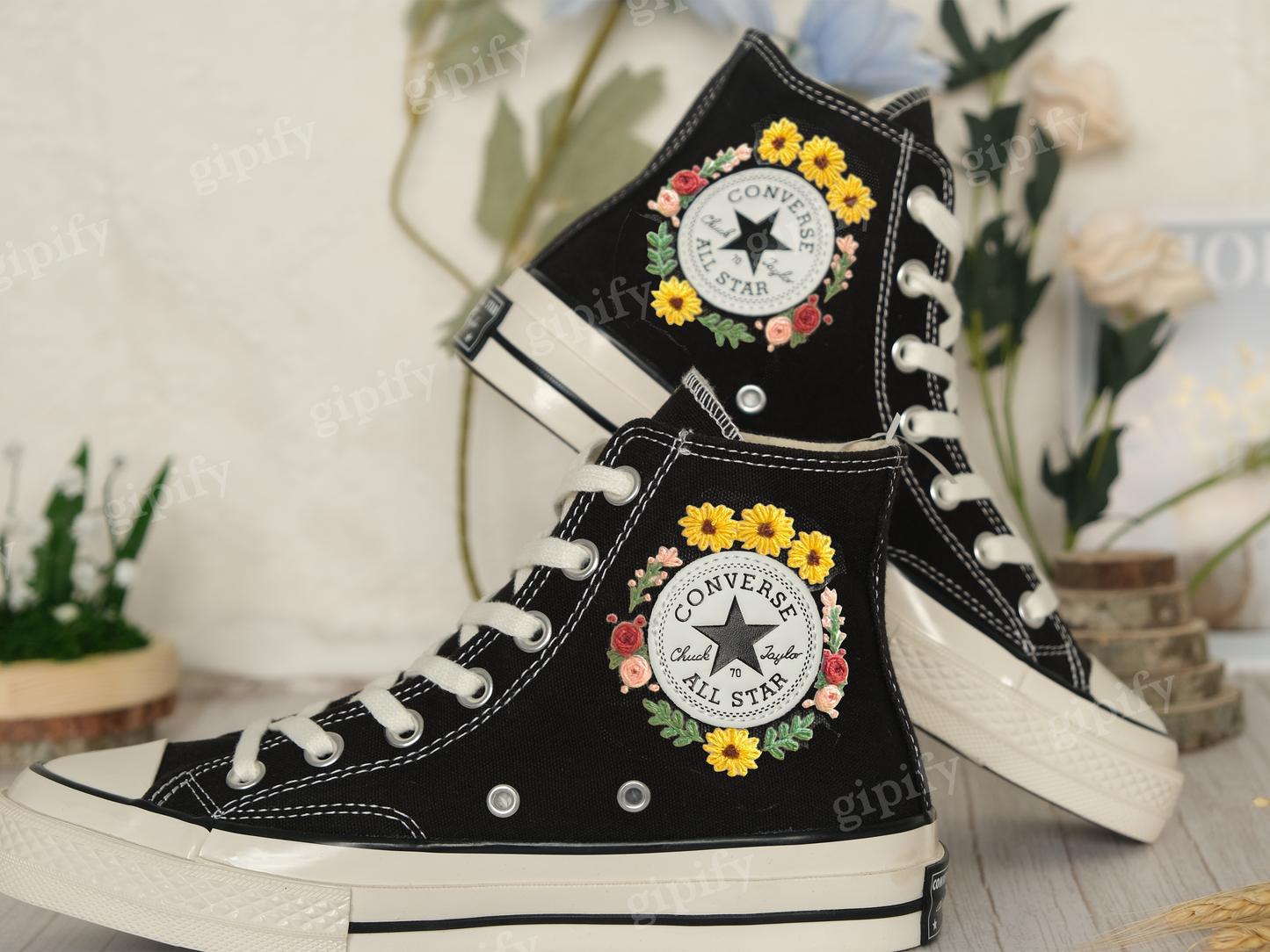 Embroidered converse/ Converse Custom Dogs and Butterflies Embroidery / Flower Converse Shoes/ Custom Converse Chuck Taylor 1970s/Gift Her