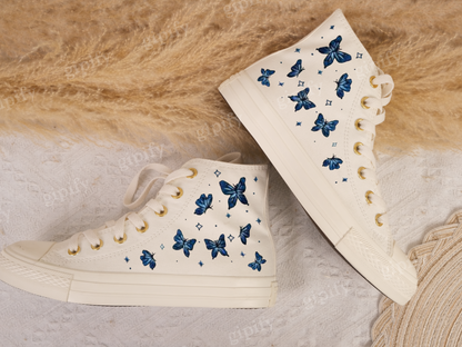 Embroidered Converse/Butterfly Converse/Embroidered Blue Butterflies/Converse High Tops Chuck Taylor 1970s/Custom Logo Butterfly/Gift ForHe