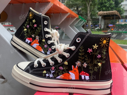 Converse Custom Animal Embroidery - Converse Custom Fox Embroidery - Converse Custom Chuck Taylor 70 embroidered flowers