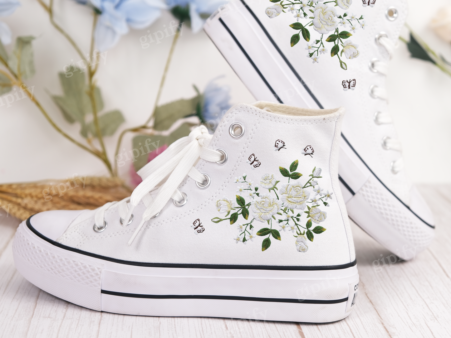 Custom Embroidered Converse high tops, Small Flower Embroidered Converse Shoes, Floral Embroidered Sneakers Custom, Unique Gifts for Her