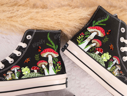 Custom Converse Chuck Taylor Mushrooms Embroidered Converse Shoes/ Mushrooms Embroidered Converse Custom/ Mushrooms Embroidered Sneakers