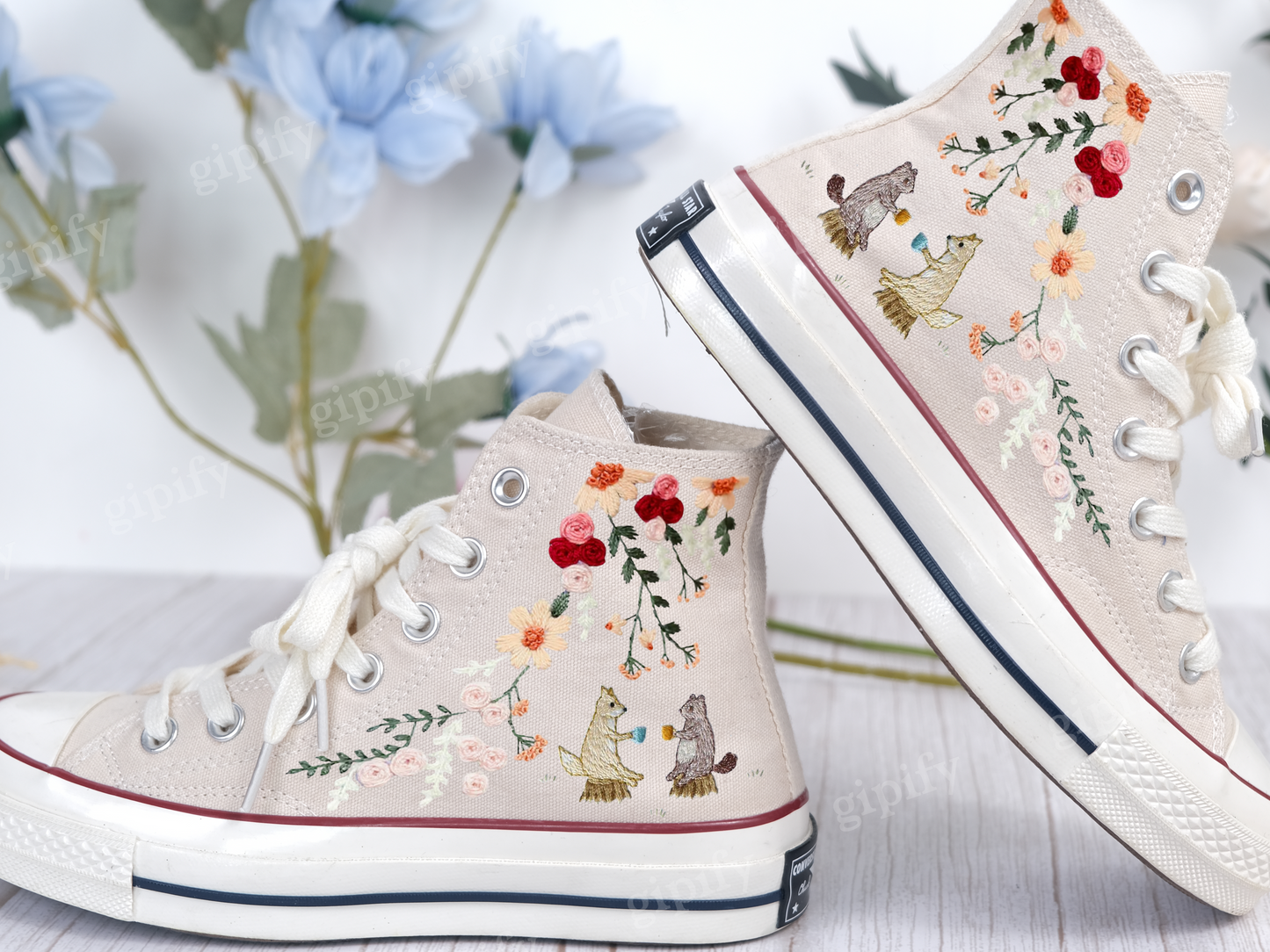 Embroidered Converse/Converse Squirrel/Custom Converse Squirrel/Premium Embroidered Converse Fox Squirrel