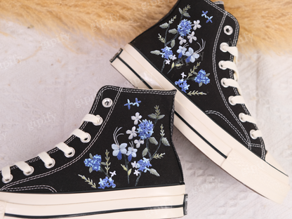 Embroidered Converse Chuck Taylors 1970s/ Custom Converse White Chrysanthemum Bouquet And Bees/ Embroidered Logo Chrysanthemum Garden