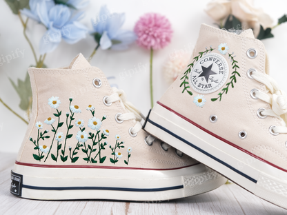 Custom Embroidered Custom Embroidered Sneakers High Tops Taylor 1970s/ Oriental Blossom Shoes/ Custom Blossom Embroidered Shoes