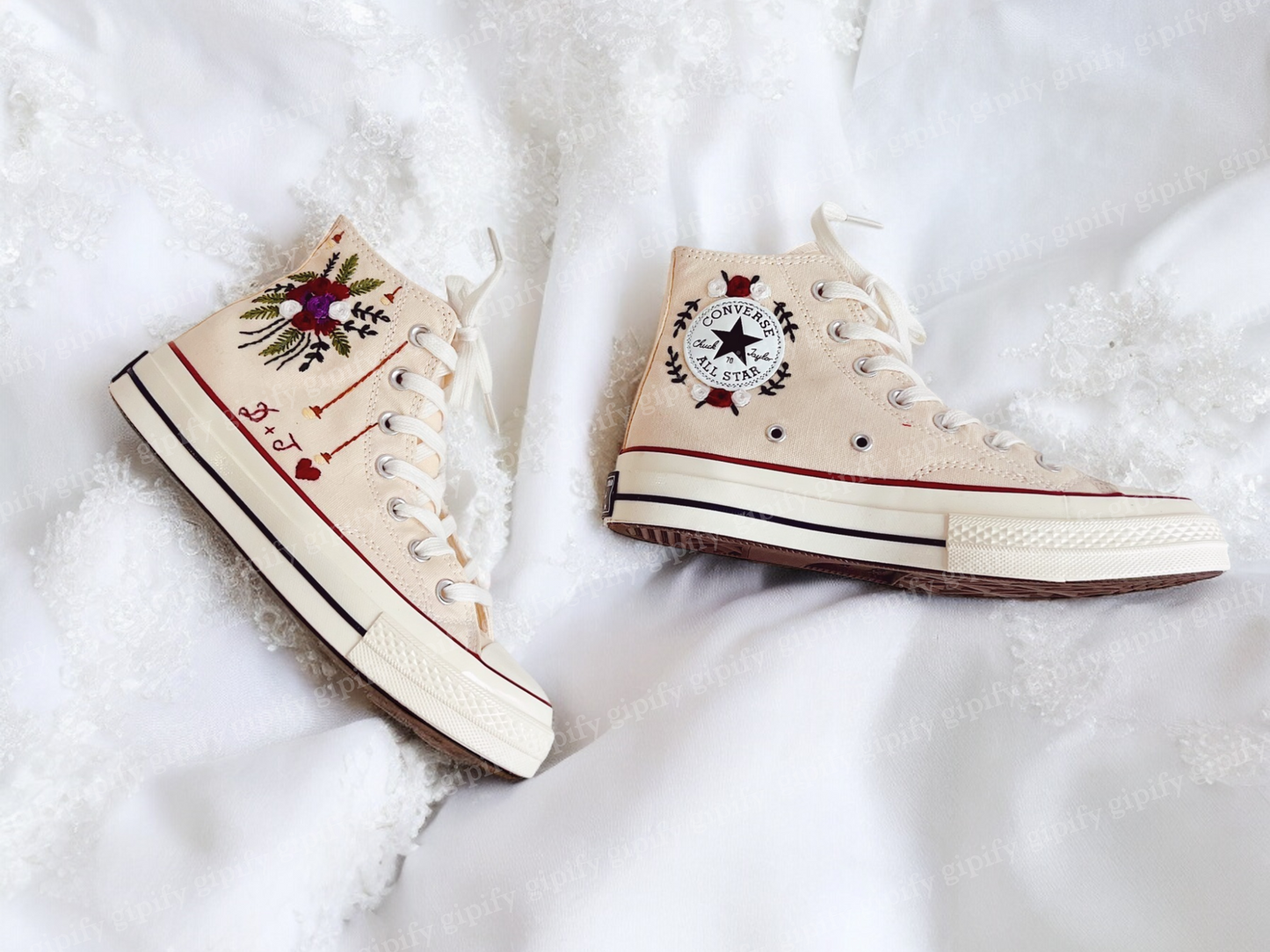 Custom Converse High Tops Embroidered Floral, Flower Embroidered Shoes Women, Wedding Flowers Embroidered Converse Custom, Wedding Shoes