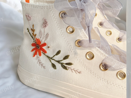 Custom Wedding Sneakers Platform/ Wedding Flowers Embroidered Shoes/ Bridal Flowers Embroidered Sneakers/ Wedding Flowers Embroidered