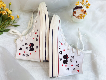 Embroidered Converse High Tops, Custom Embroidery Mic.key Mouse Chuck Taylor Canvas Shoes, Birthday Gift for Girl, Handmade Gift