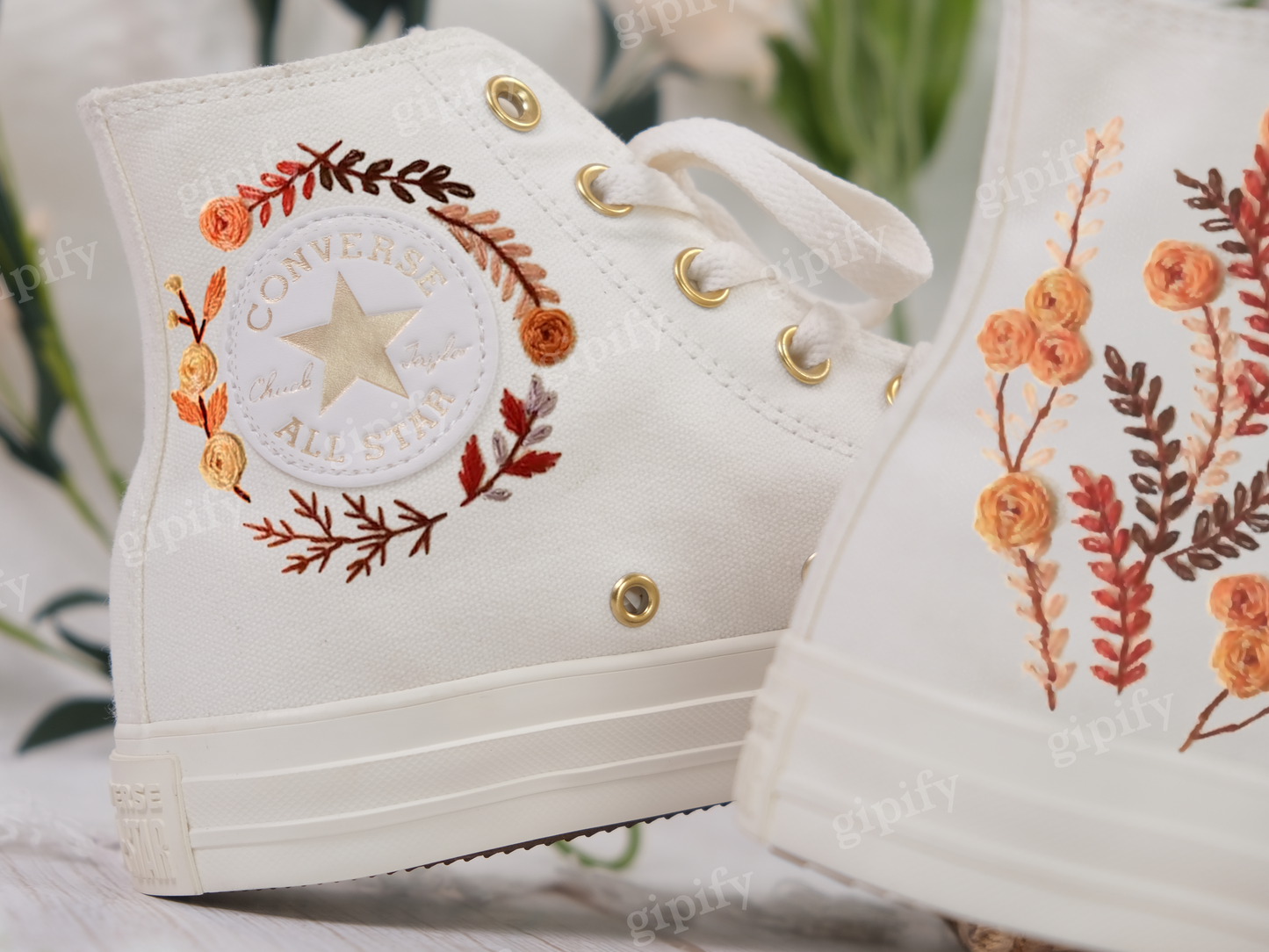 Custom Embroidered Converse High Tops,  Flower Embroidered Sneakers Custom, garden flower Embroidered Shoes, Gifts for Girl