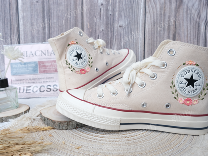 Embroidered converse/Bridal Converse/Converse Custom Flower Embroidery/Custom Converse Chuck Taylor 1970s Embroidery Logo/Wedding Converse