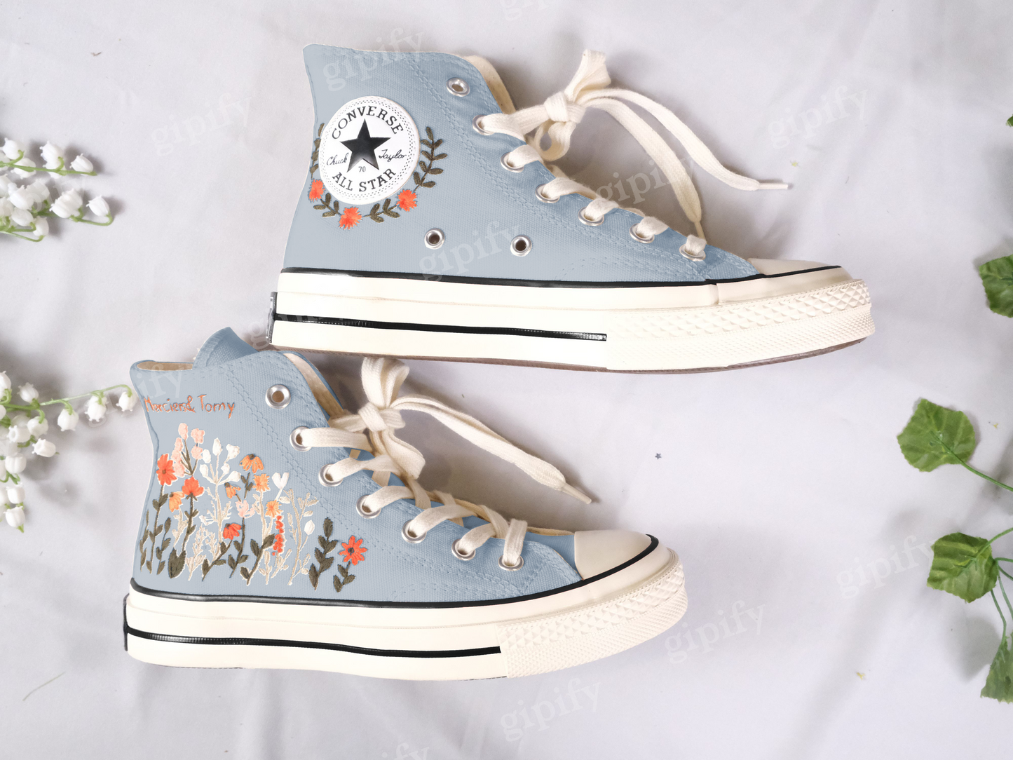 Custom Embroidered Wedding Converse High Tops, Wedding Flowers Embroidered Shoes, Bridal Flowers Embroidered Sneakers, Personalized Sneaker