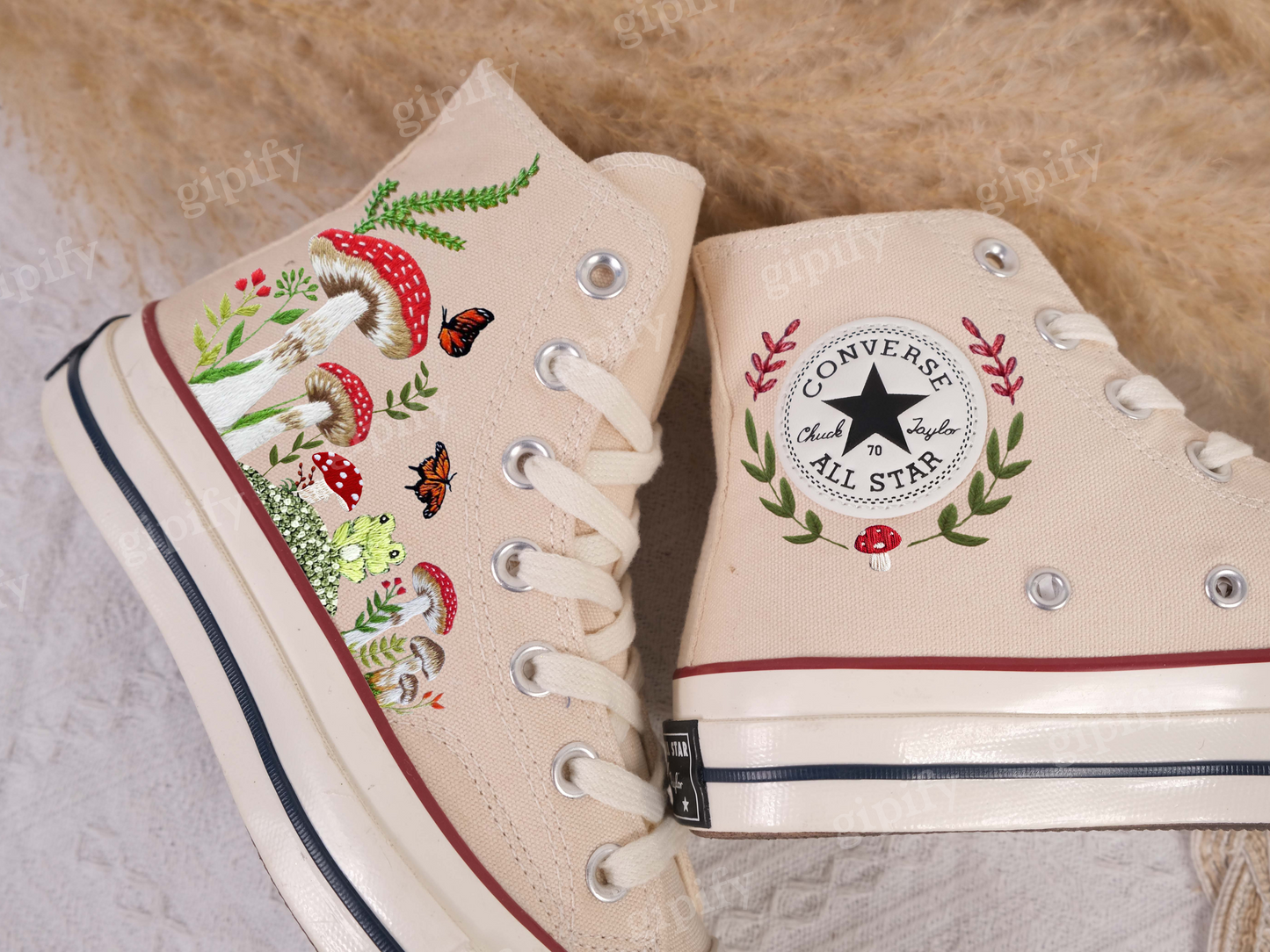 Custom Embroidered Converse, Mushrooms Embroidered Sneakers Custom, Mushrooms Embroidered Converse Shoes, Gifts for Her