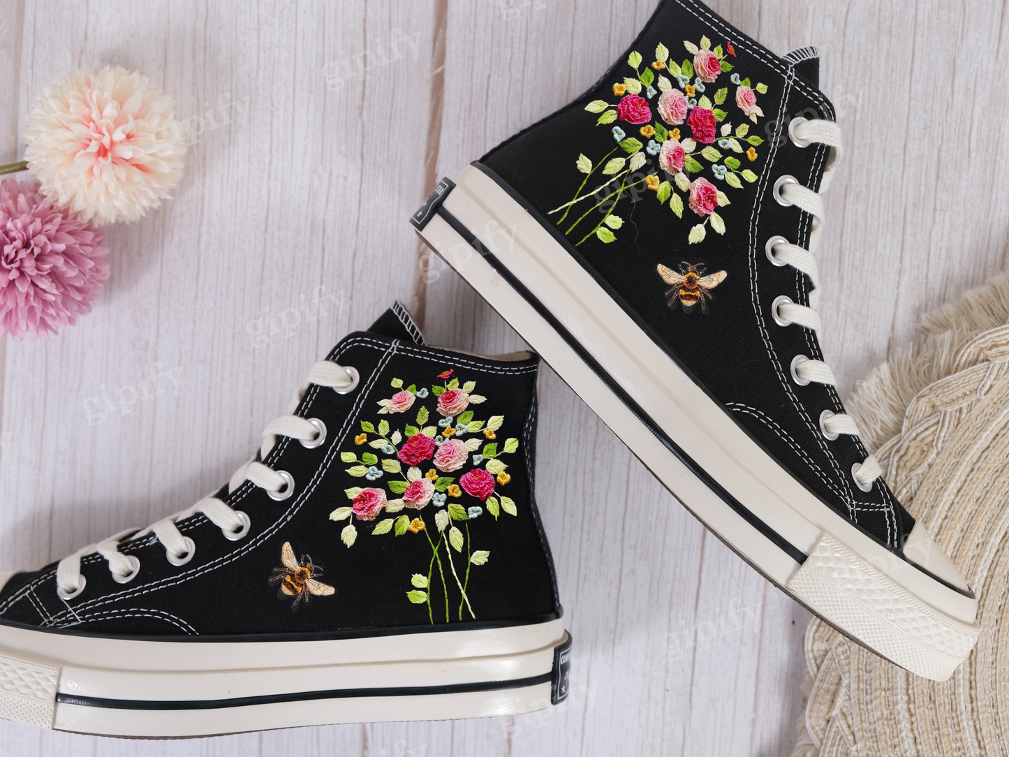 Custom Embroidered Wedding Converse, rose Embroidered Sneakers for Bride, Embroidered Wedding Reception Shoes, Wedding Gifts