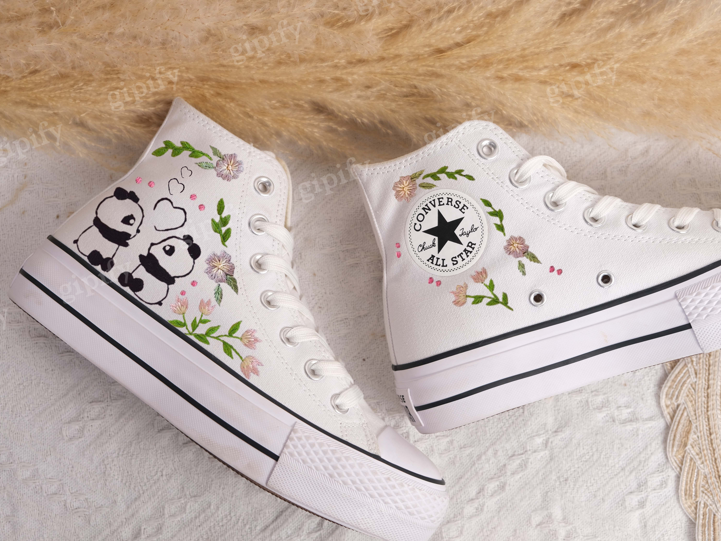 Personalize Panda Embroidery Shoes Converse Panda Flower Embroidery Chuck Taylor 1970 Custom Floral Bear Converse Custom Embroidery Converse