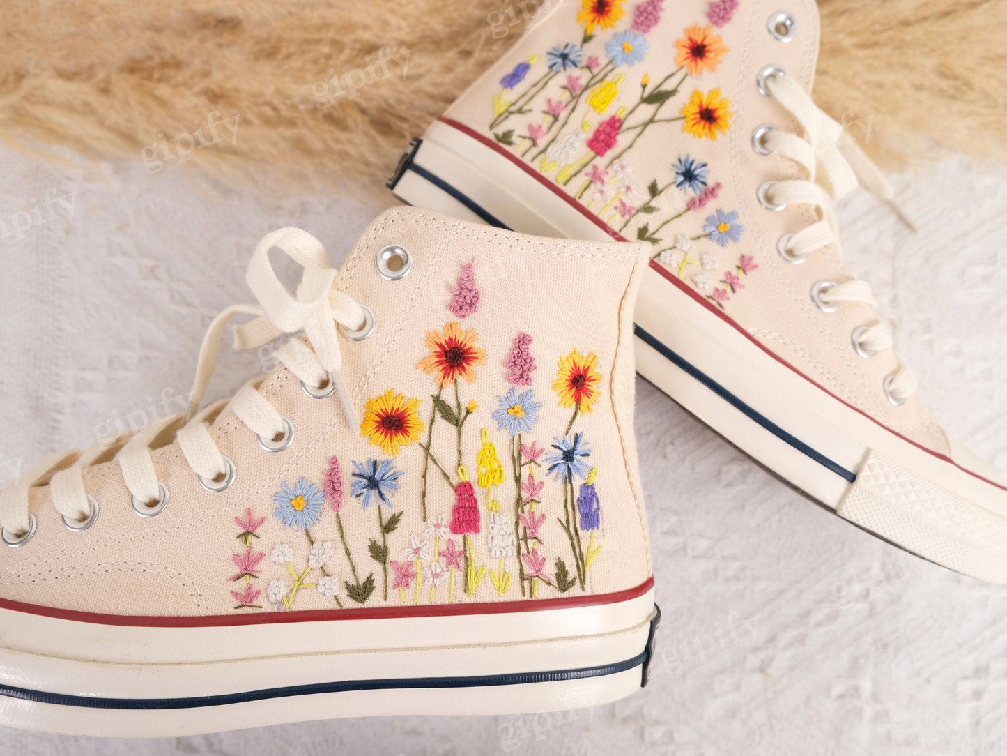 Customized Converse Embroidered Shoes Converse Chuck Taylor 1970s Embroidered Sunflower Garden, Lavender, Converse Shoes Best Gift for Her