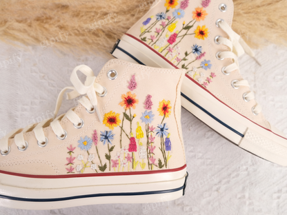 Customized Converse Embroidered Shoes Converse Chuck Taylor 1970s Embroidered Sunflower Garden, Lavender, Converse Shoes Best Gift for Her