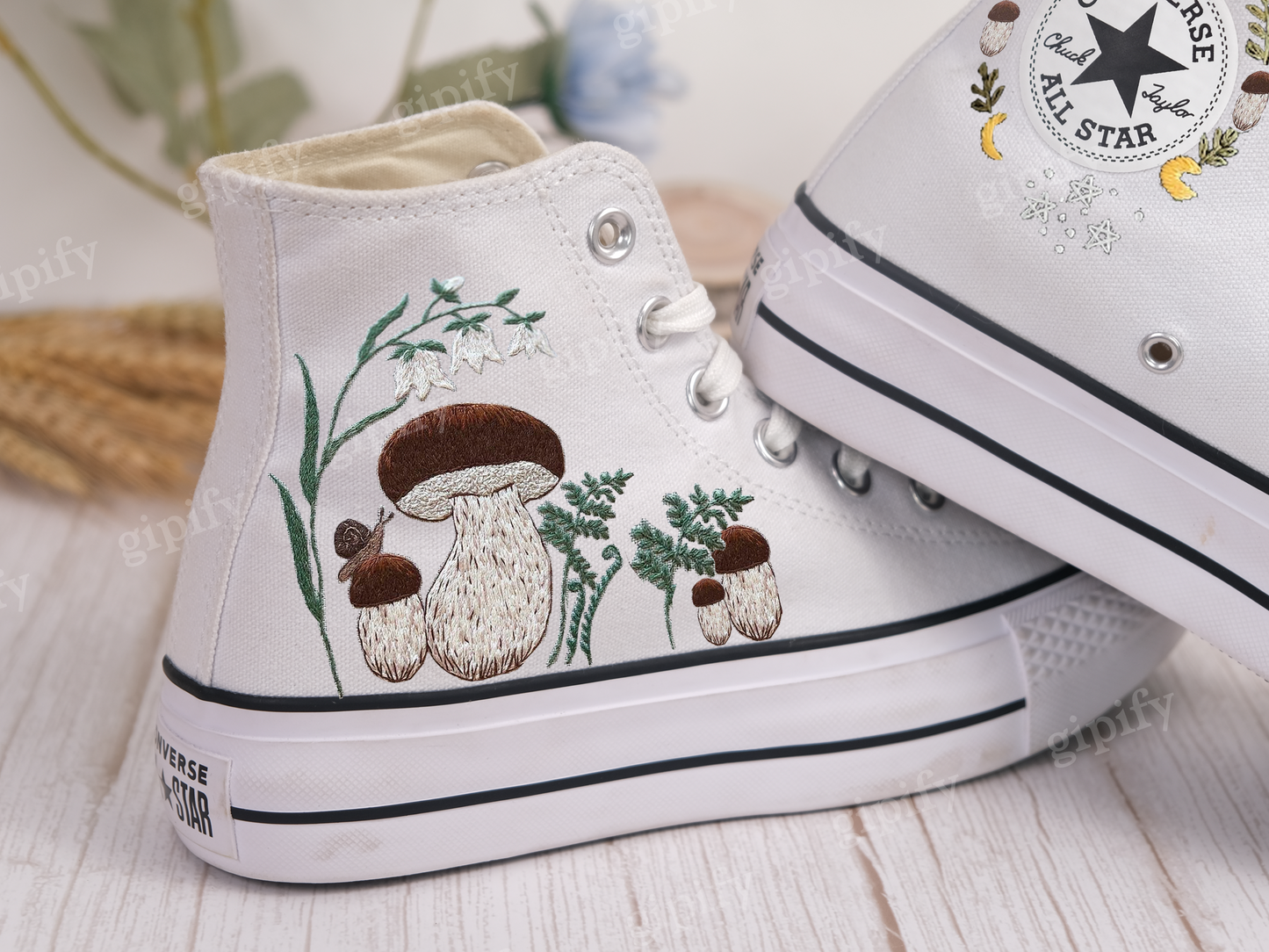 Custom Converse Chuck Taylor Mushrooms Embroidered Converse Shoes/ Mushrooms Embroidered Converse Custom/ Mushrooms Embroidered Sneakers